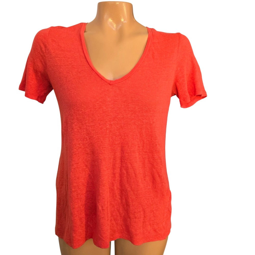 Banana Republic Orange 100% Linen V Neck Short Sleeve The Signature Tee X‎ Small